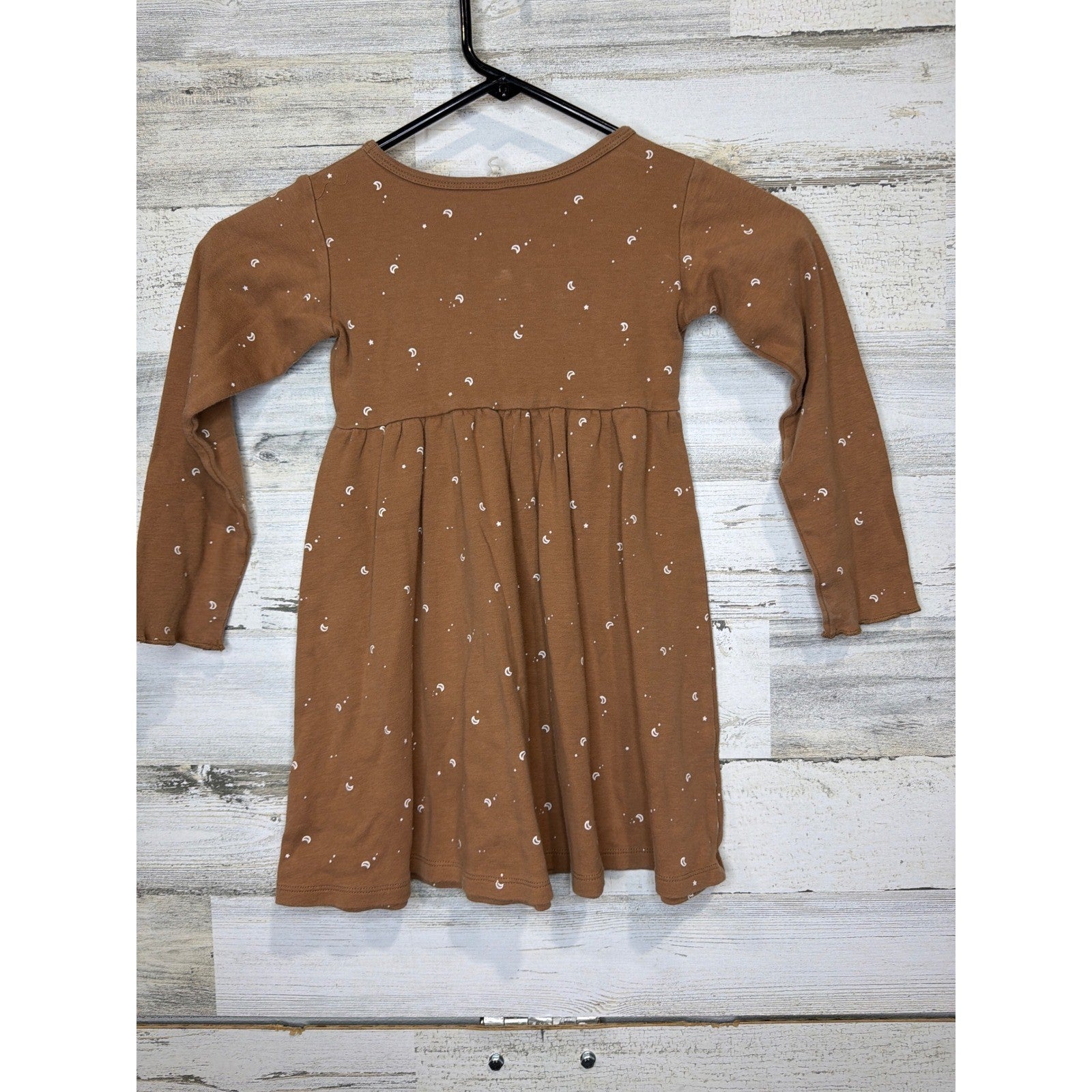 Quincy Mae Dress Girls 4/5 Brown Organic Cotton Celestial Boho EUC3