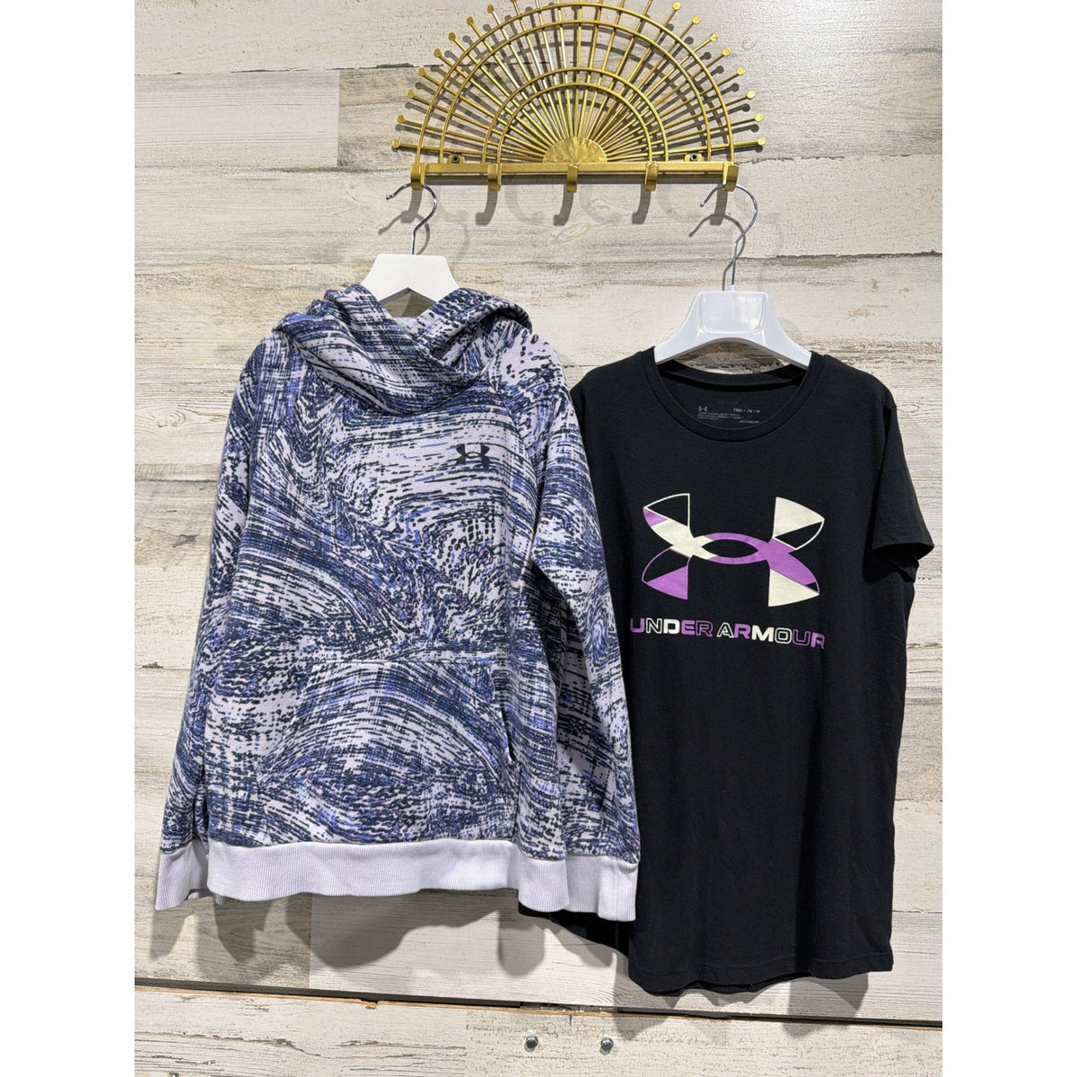 Under Armour Hoodie T-Shirt Set Girls Youth Medium Purple Black Marble0