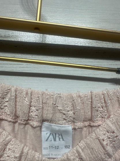 Zara Tiered Eyelet Skirt Girls 11/12 Pink Boho Lace EUC1