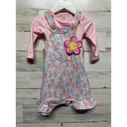 Mon Sucre Baby Overall Set Girls 6-9M Pink Blue Floral Ruffle NWT0
