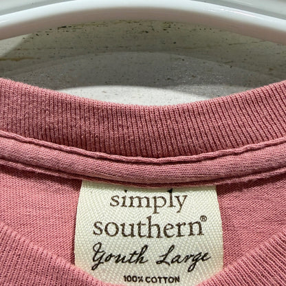 Simply Southern Graphic Tee Girls L Pink Kick The Dust Up Western Preppy EUC4