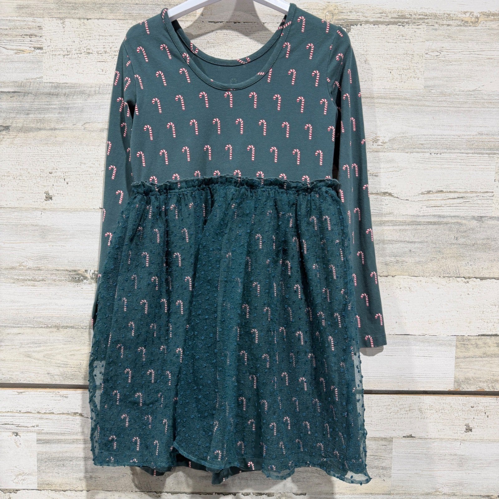 Hanna Andersson Tutu Dress Girls 10 Green Candy Cane Holiday Festive EUC4