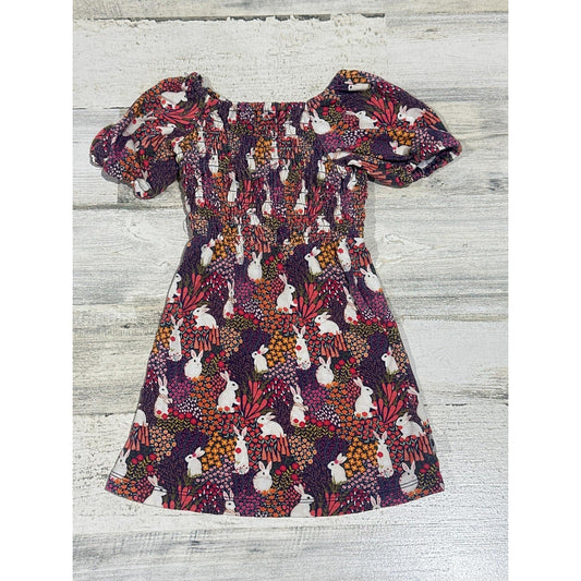 Kindthing Smocked Dress Girls 18-24M Purple Bunny Floral Modal EUC0