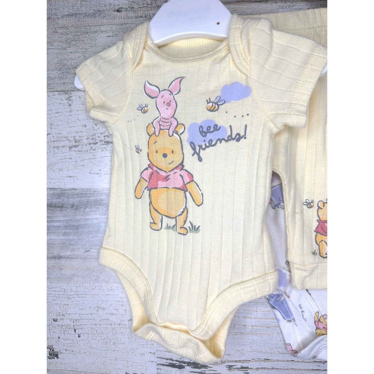 Disney Old Navy Winnie the Pooh Baby Bundle NB 0-3M Yellow Tan Ribbed EUC1