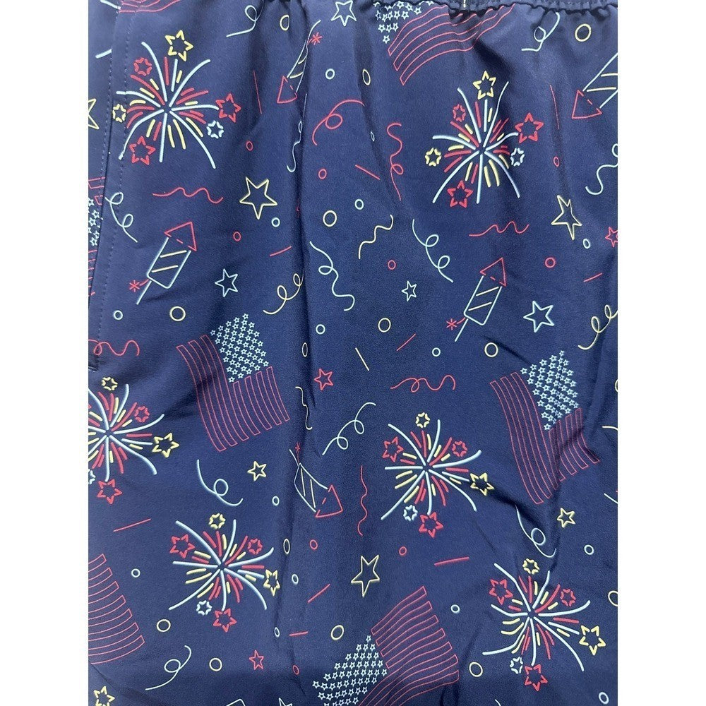 Magellan Outdoors Swim Trunks Mens XXL Navy Patriotic Fireworks Flags NWT1