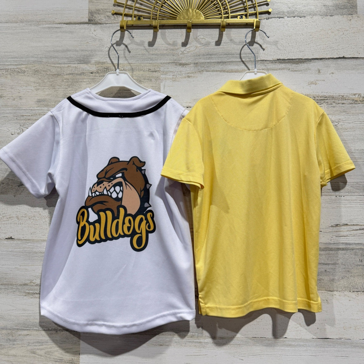 Bulldog Shirts Boys 6/7 Yellow White Baseball Polo Sporty Play Condition *Flawed8