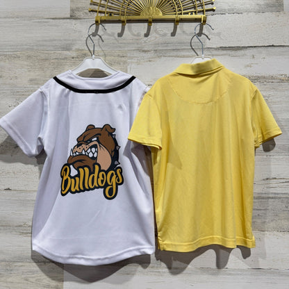 Bulldog Shirts Boys 6/7 Yellow White Baseball Polo Sporty Play Condition *Flawed8