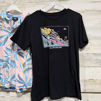 O'Neill Quiksilver Shirt Lot Boys XL Pink Black Palm Skeleton Surf Summer EUC3