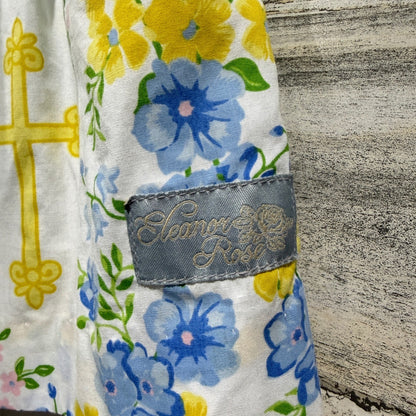 Eleanor Rose Lacey Dress Girls 3-4 Blue White Floral Cross Cotton Blend Boutique1