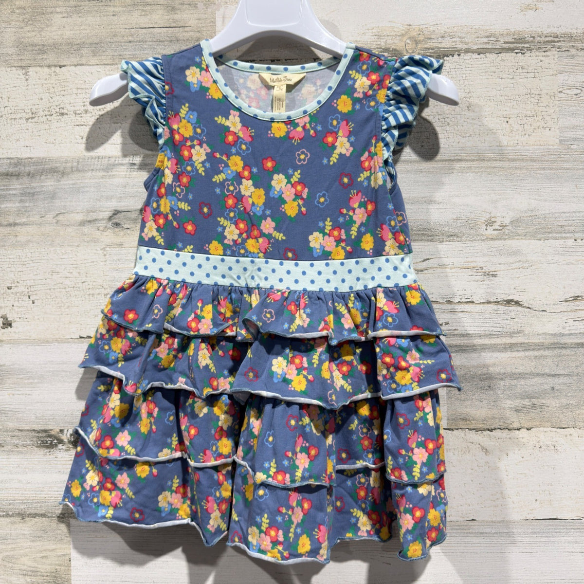 Matilda Jane Tiered Ruffle Tunic Top Girls 8 Floral Polka Dot Cotton Boho EUC0