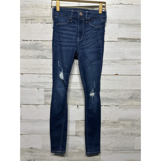 Hollister Jean Leggings Size 00S Dark Wash High Rise Distressed EUC0