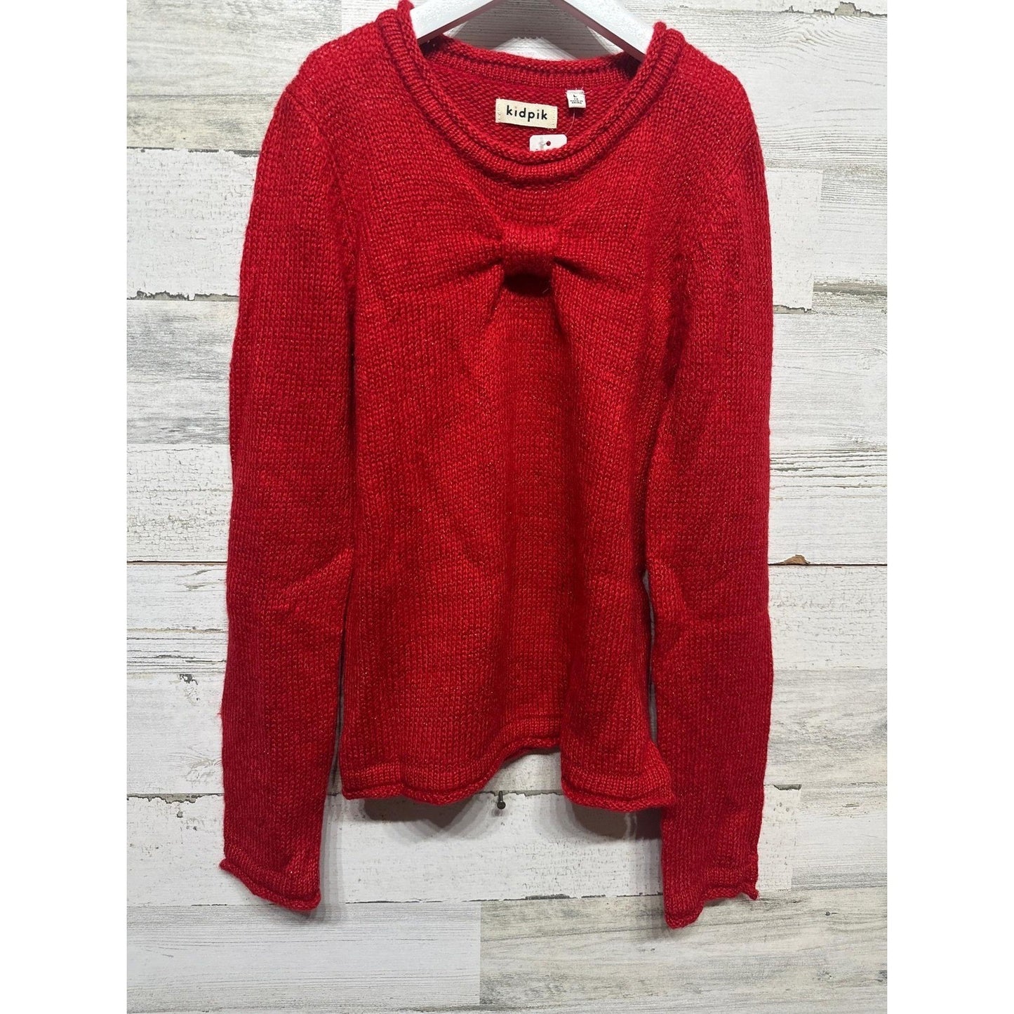 Kidpik Bow Sweater Girls 12 Red Knit Long Sleeve NWT0