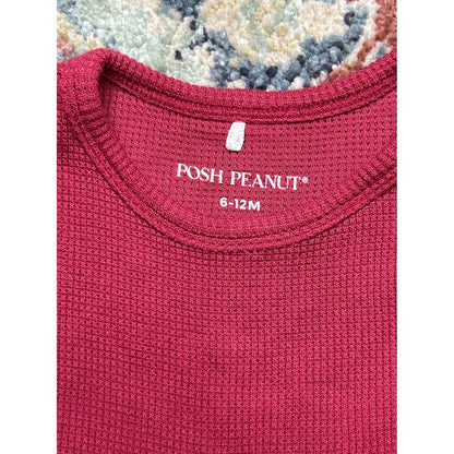 Posh Peanut Bamboo Waffle Knit Dress Girls 6-12M Pink Ruffle Hem EUC1