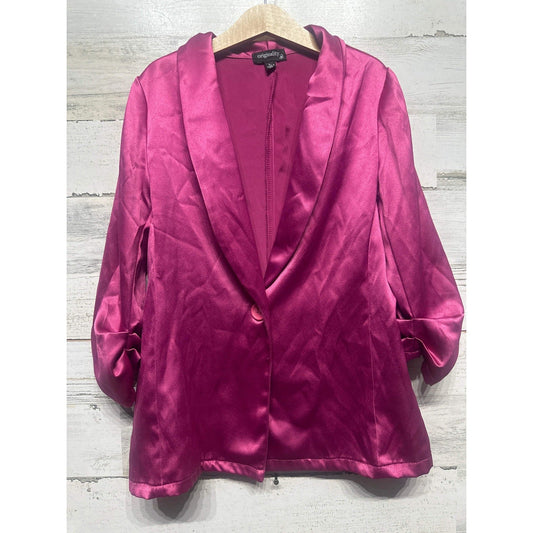 Originality Satin Blazer Girls Large Magenta Ruched Sleeve EUC0