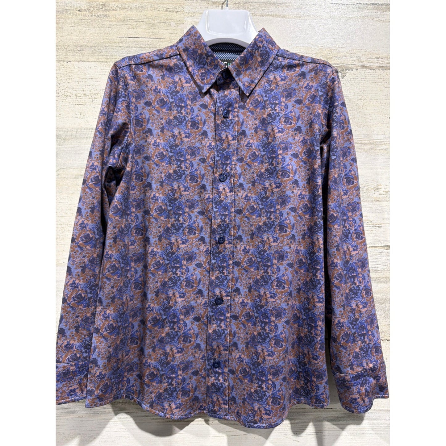 Johnston & Murphy Button Up Boys S 6-7 Purple Floral XC Flex Cotton EUC0