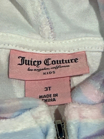 Juicy Couture Hoodie Girls 3T Pastel Marble Swirl Velour Zip Up EUC1
