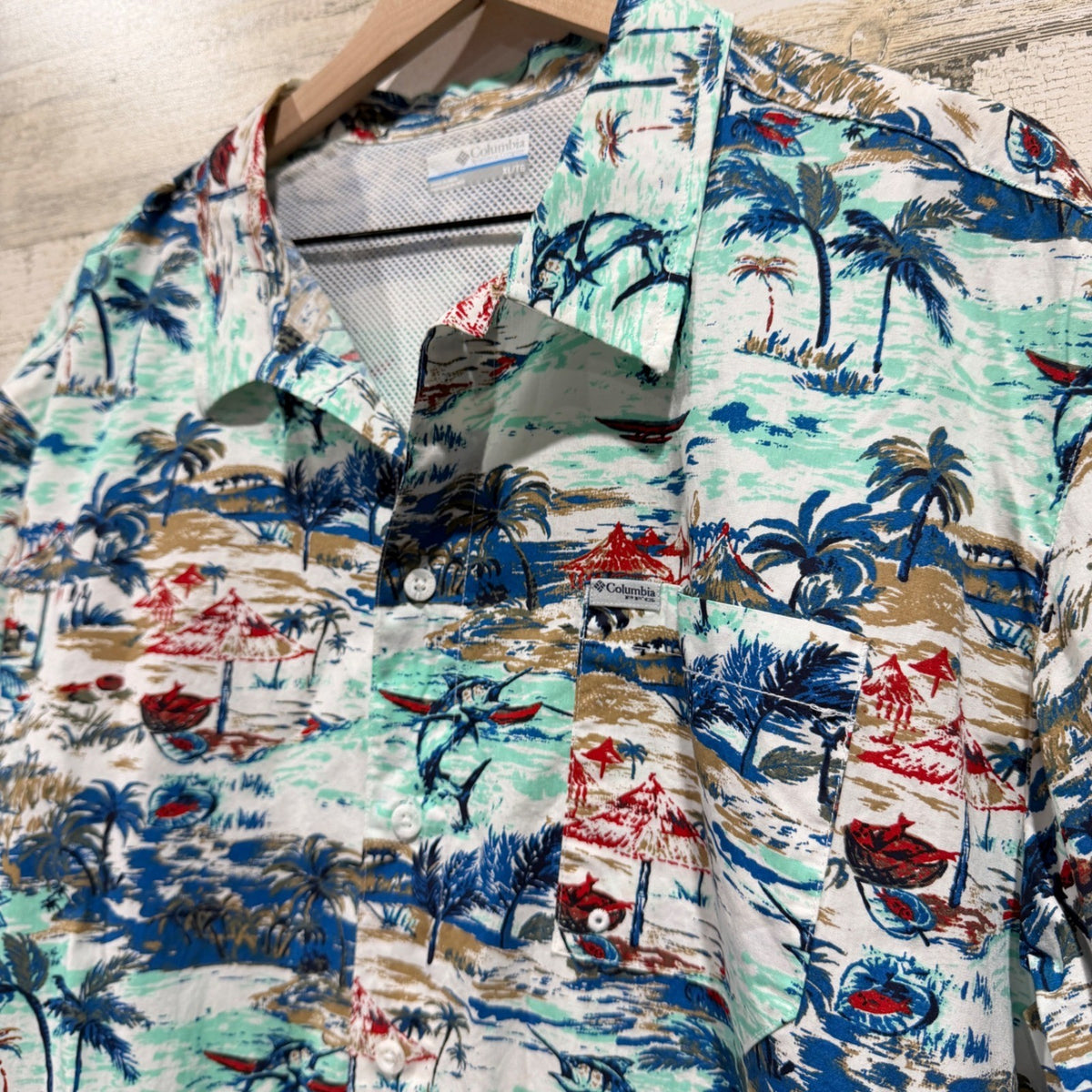Columbia PFG Super Tamiami Shirt Mens XL White Tropical Cotton Fishing Style EUC1