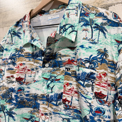 Columbia PFG Super Tamiami Shirt Mens XL White Tropical Cotton Fishing Style EUC1