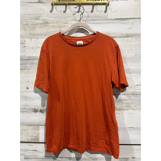 Zara T-Shirt Men Medium Orange Short Sleeve Cotton Basic Minimalist EUC0