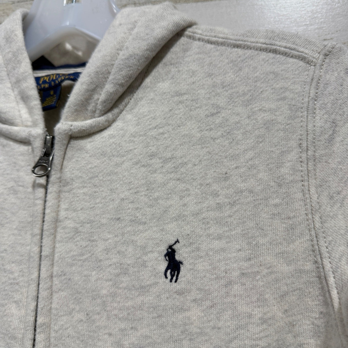 Polo Ralph Lauren Zip Up Hoodie Kids Boys 6 Oatmeal Heather Cotton Blend Classic1