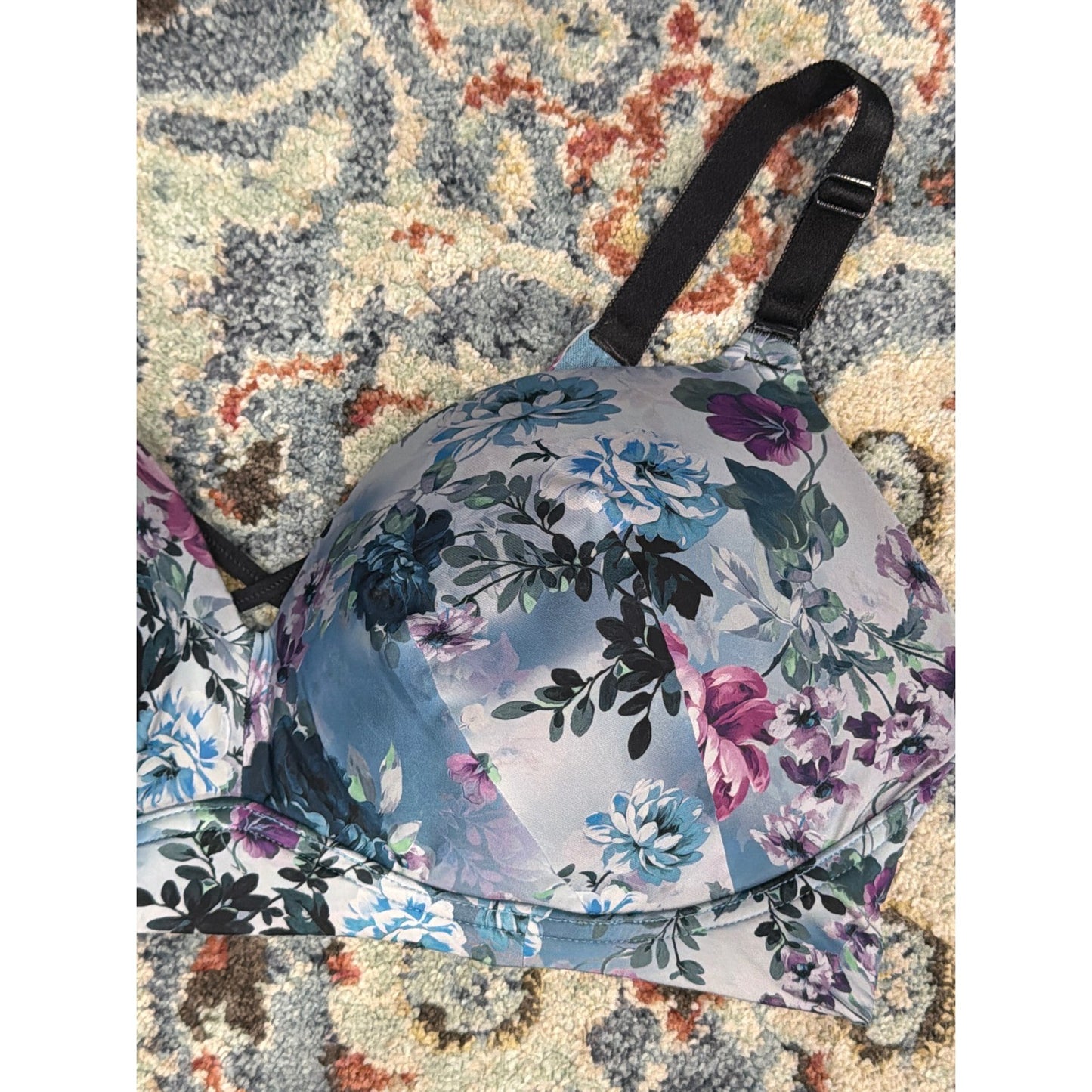 Torrid Floral Smoothing Bra Women 42DD Purple Blue Underwire Romantic1