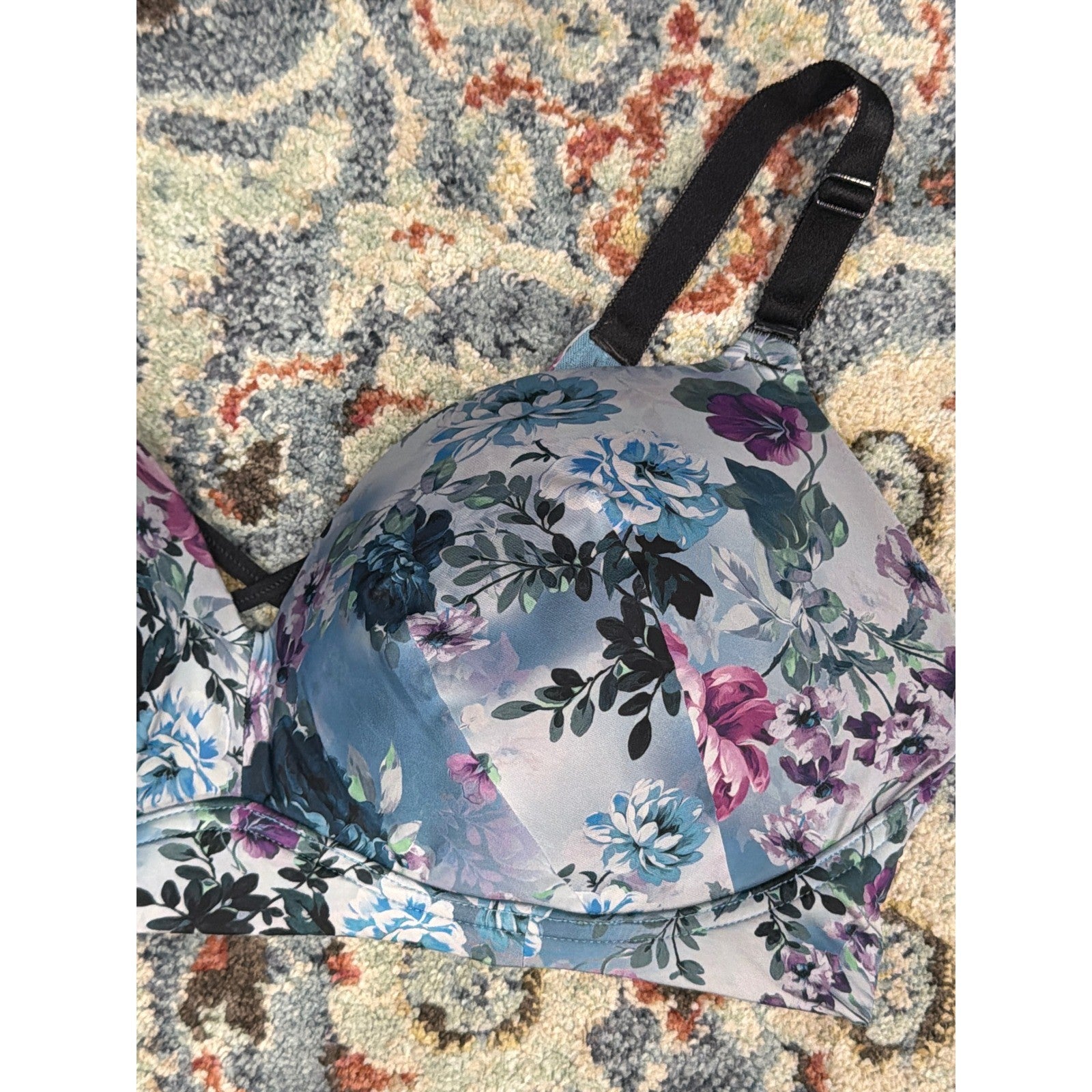 Torrid Floral Smoothing Bra Women 42DD Purple Blue Underwire Romantic1