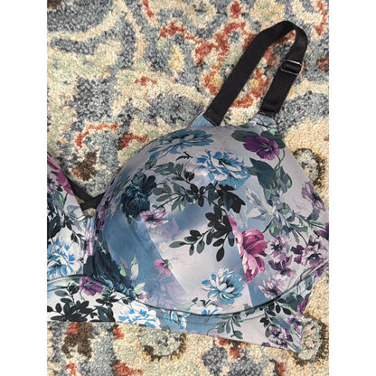 Torrid Floral Smoothing Bra Women 42DD Purple Blue Underwire Romantic1