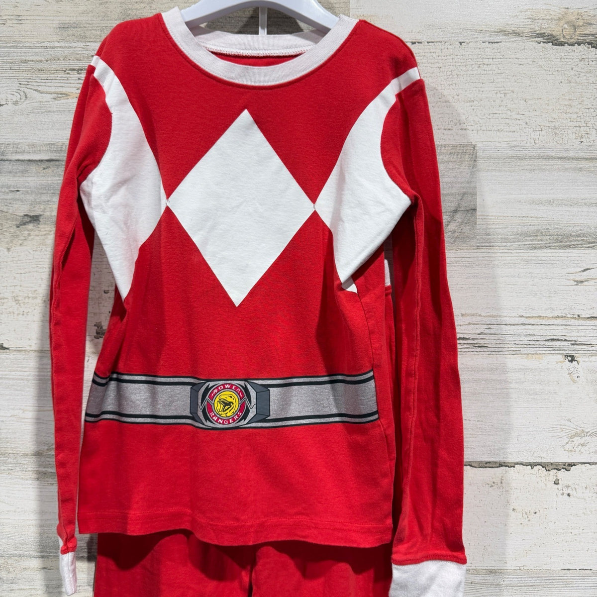 Power Rangers Pajama Set Kids Size 10 Red Graphic Costume Sleepwear *Flawed1