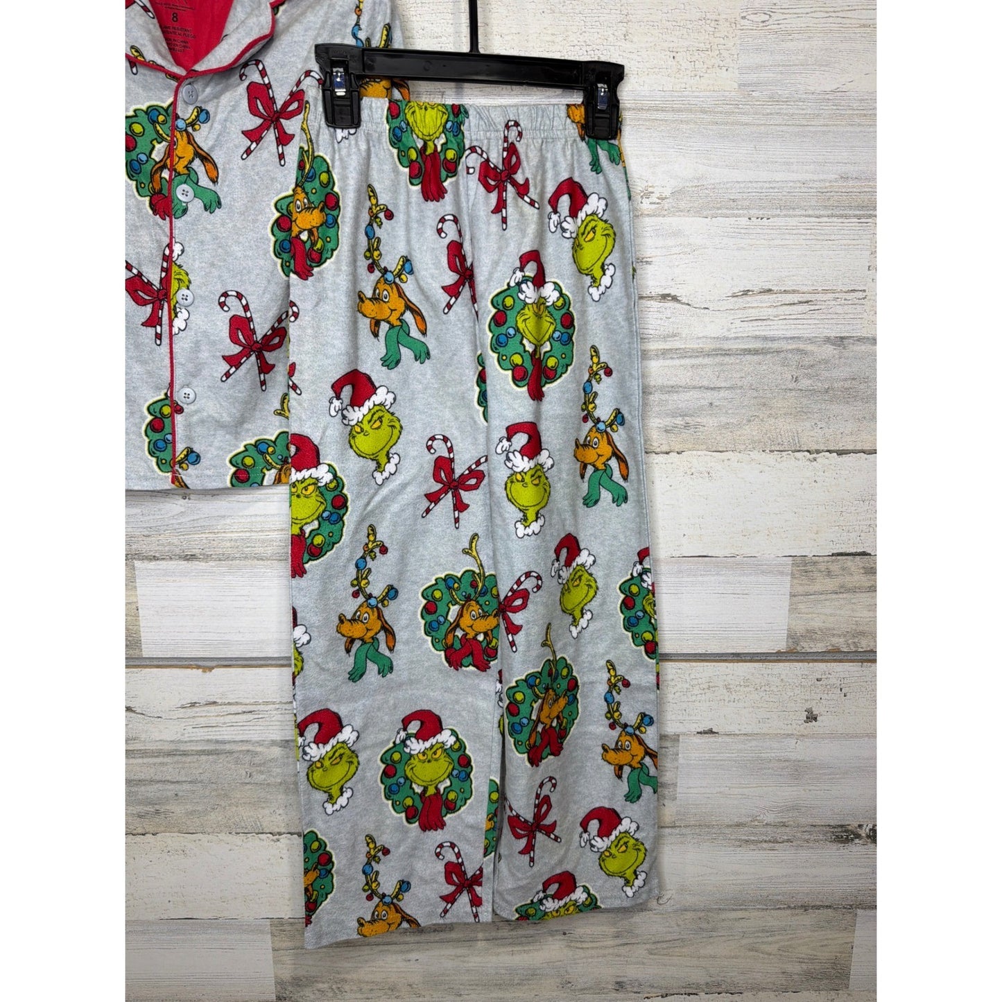The Grinch Pajama Set Boys Size 8 Gray Fleece Holiday Christmas EUC3
