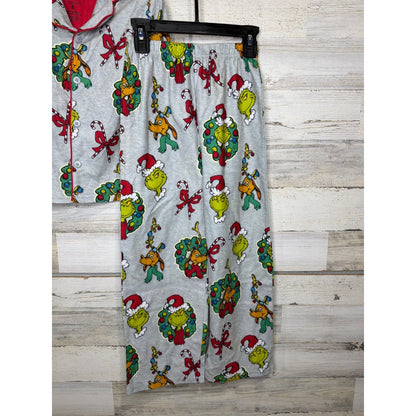 The Grinch Pajama Set Boys Size 8 Gray Fleece Holiday Christmas EUC3