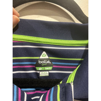 Bollé Golf Polo Shirt Men XXL Navy Blue Striped Tech Golfcore EUC1