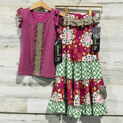 Mustard Pie Outfit Set Girls 4 Magenta Floral Ruffle Boutique Boho NWT0