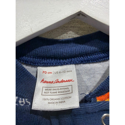 Hanna Andersson Tea Collection Sleeper Romper Boys 6-12M Blue Gray Planet3