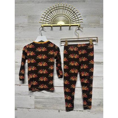 Kickee Pants Pajama Set Kids 4T Brown Turkey Print Bamboo Holiday3