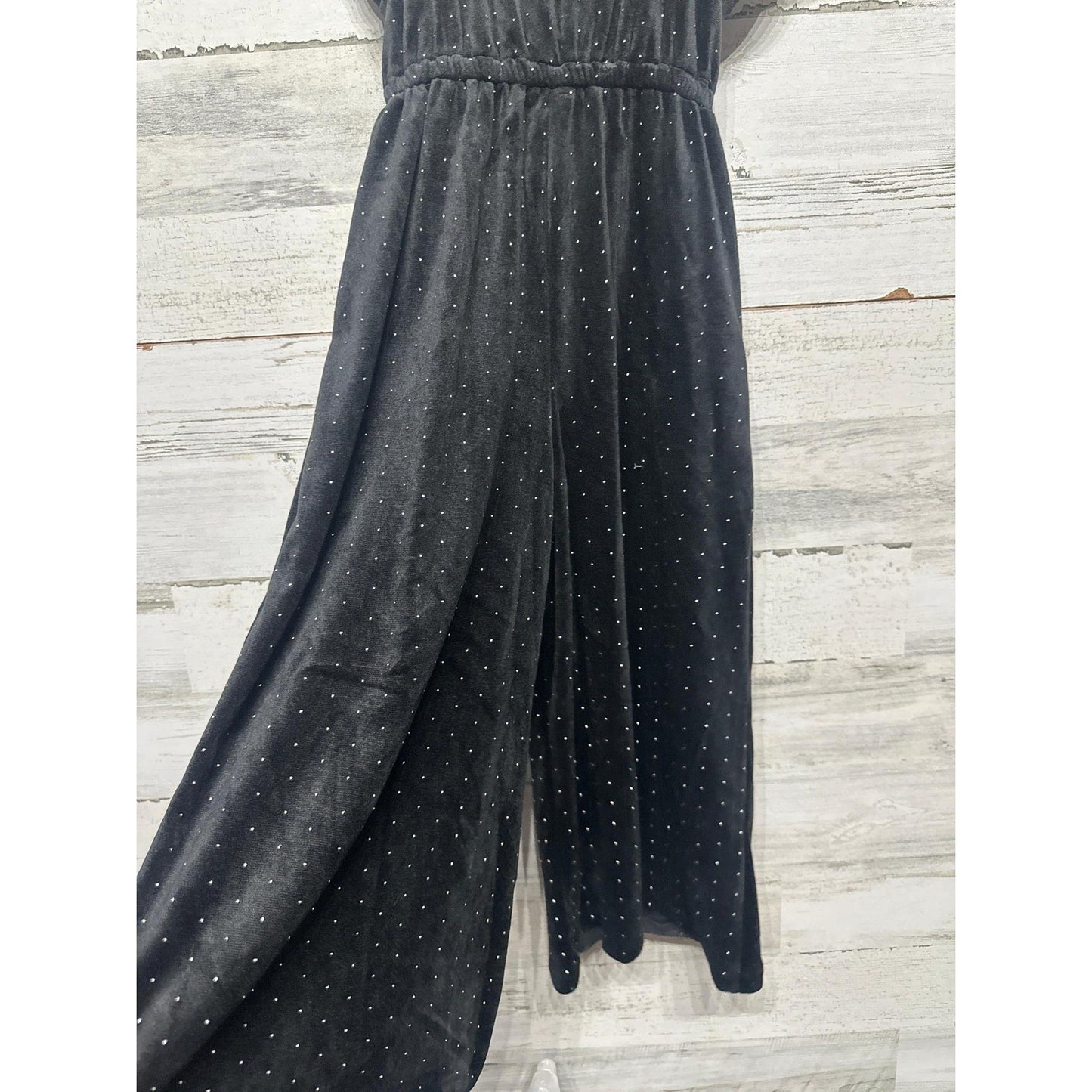Tahari Velvet Jumpsuit Girls Size 6 Black Silver Glitter Flutter Sleeve NWT2
