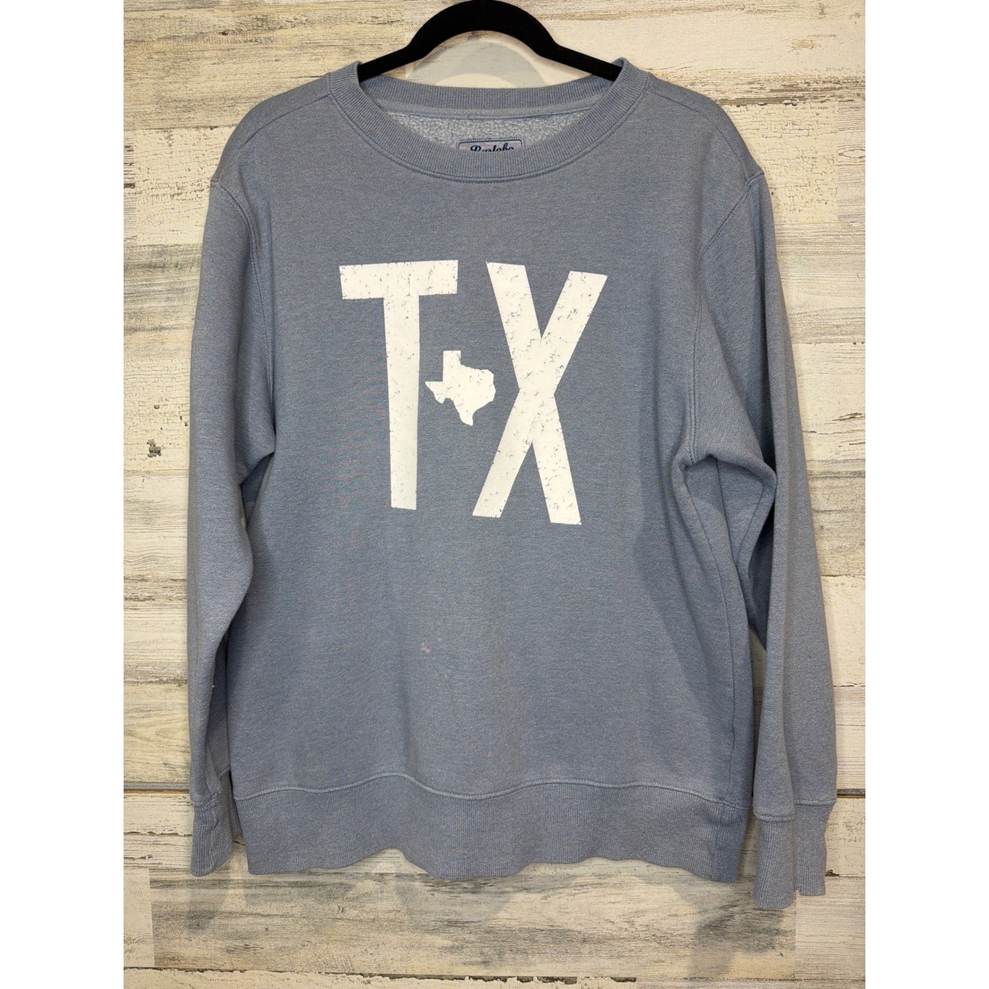 Burlebo Sweatshirt Women Large Blue Distressed Texas TX Graphic Flawed*0