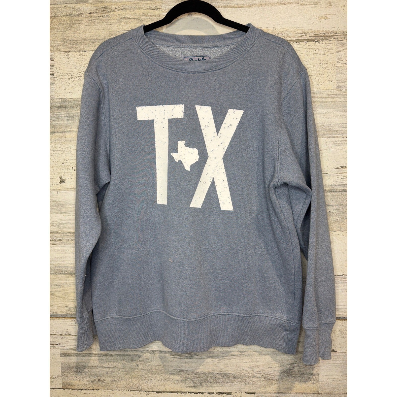 Burlebo Sweatshirt Women Large Blue Distressed Texas TX Graphic Flawed*0