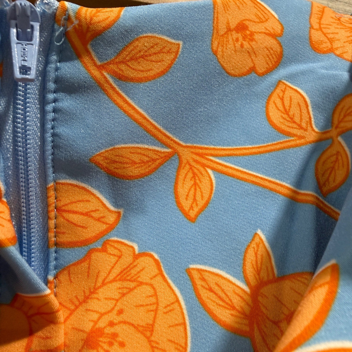 GB Girls Floral Ruffle Romper Kids Size 6 Blue Orange Spandex Modern EUC4