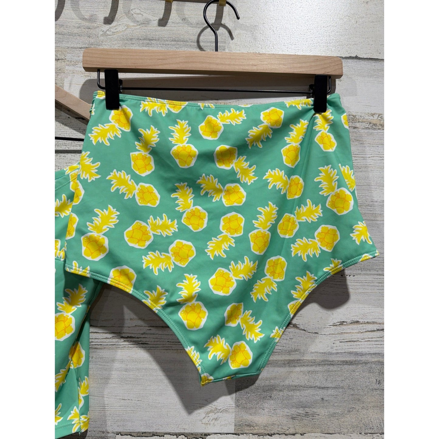 Kortni Jeane Swimsuit Women Medium Green Pineapple High Waist Modest Retro EUC3