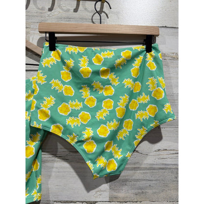 Kortni Jeane Swimsuit Women Medium Green Pineapple High Waist Modest Retro EUC3