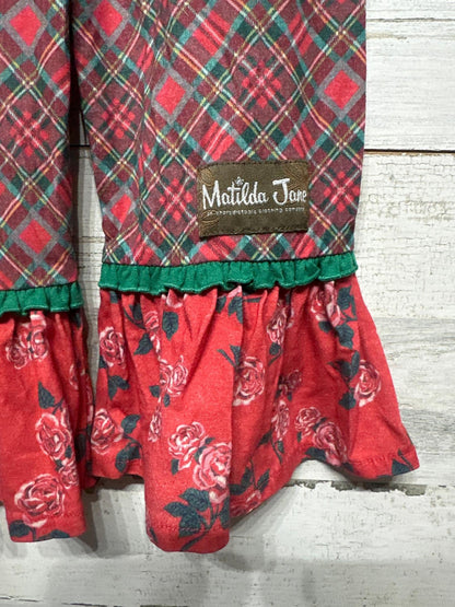 Matilda Jane Ruffle Pajama Pants Girls 4 Red Green Plaid Floral Holiday1