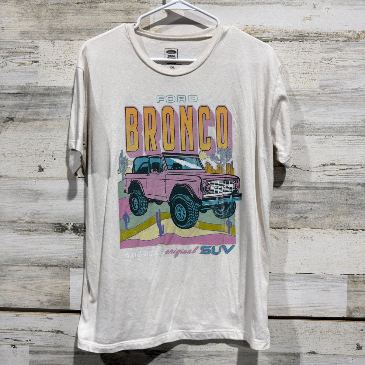 Ford Bronco T-Shirt Women XXL White Pink Graphic Desert Retro *Flawed0