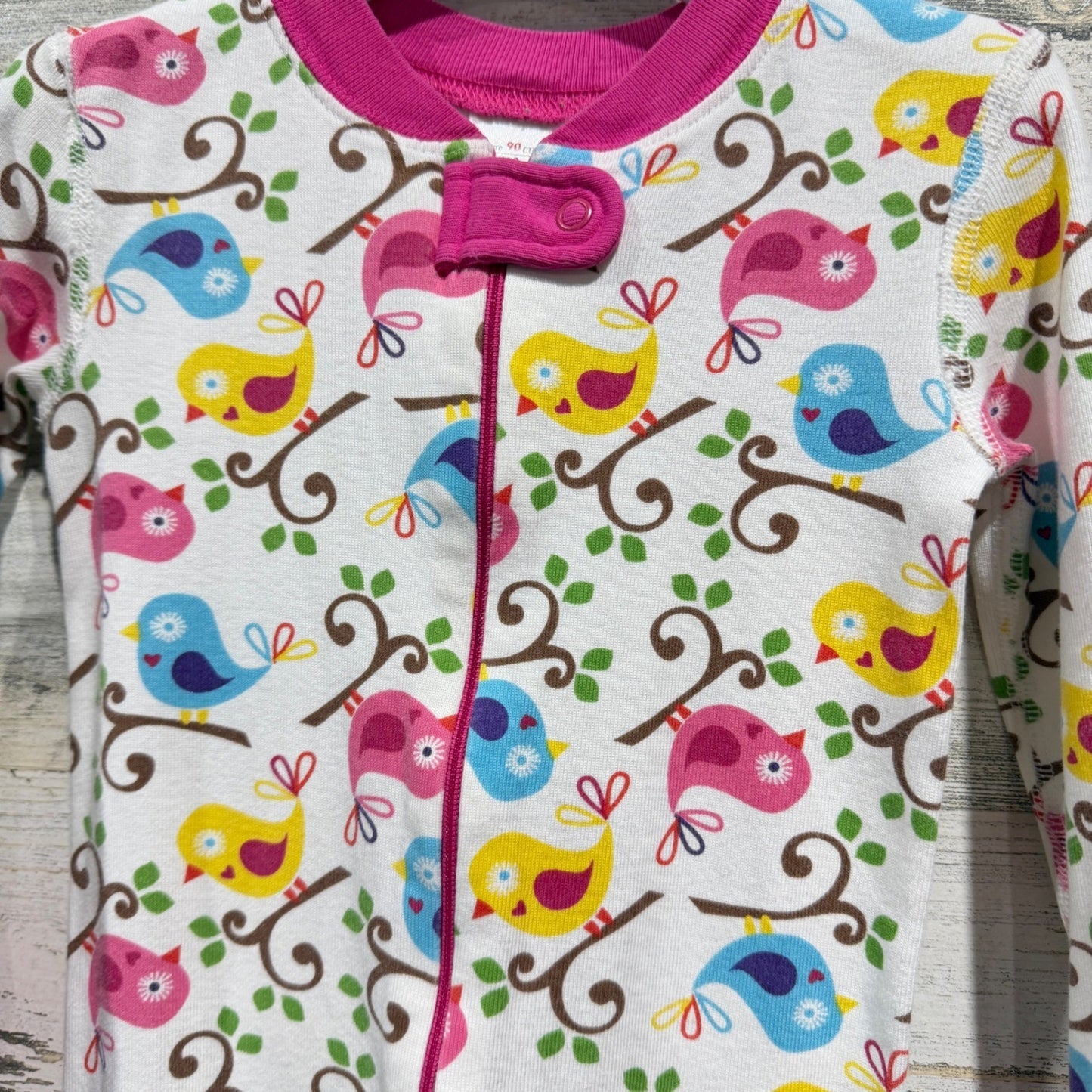 Hanna Andersson Sleeper Girls Size 3 White Bird Print Organic Cotton EUC1