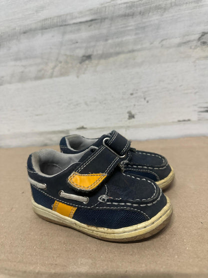 Jumping Jack Boat Shoes Boys 5.5W Navy Yellow Hook Loop Loafers Wide0