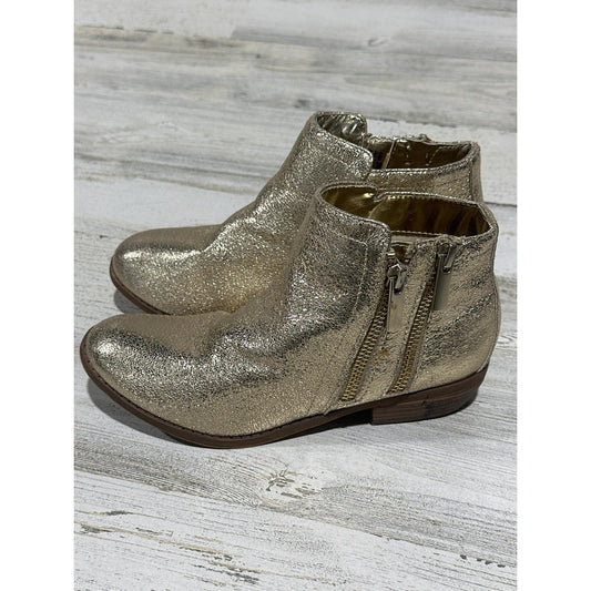 Kidpik Ankle Boots Girls Size 2 Gold Metallic Side Zip Booties EUC0