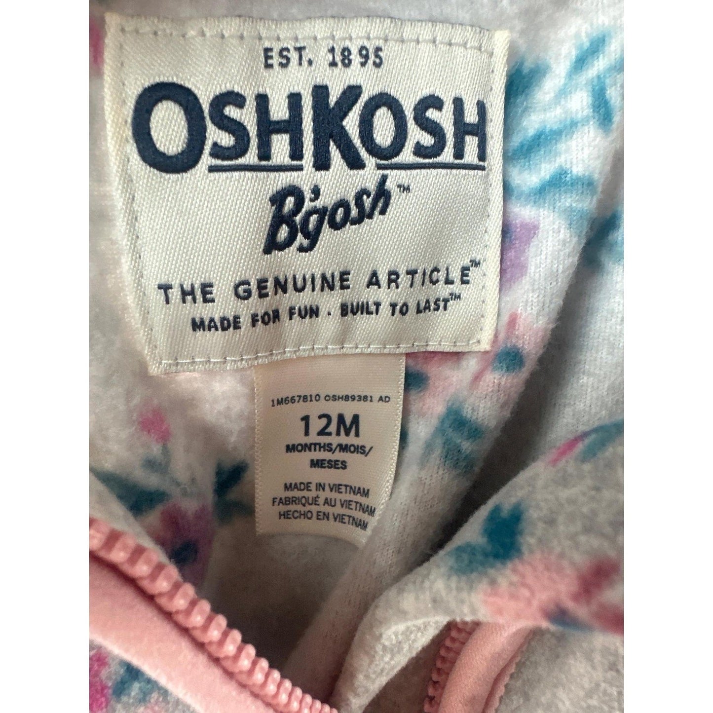 OshKosh Fleece Pullover Girls 12M Gray Floral Quarter Zip EUC3