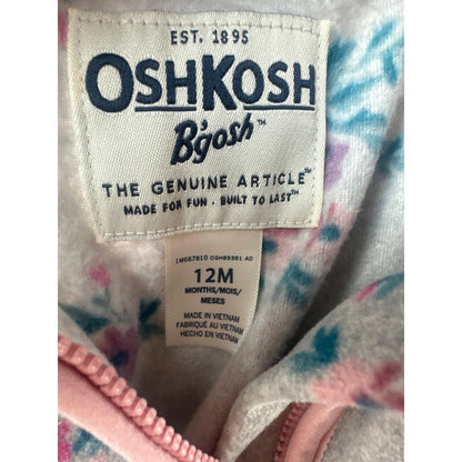 OshKosh Fleece Pullover Girls 12M Gray Floral Quarter Zip EUC3