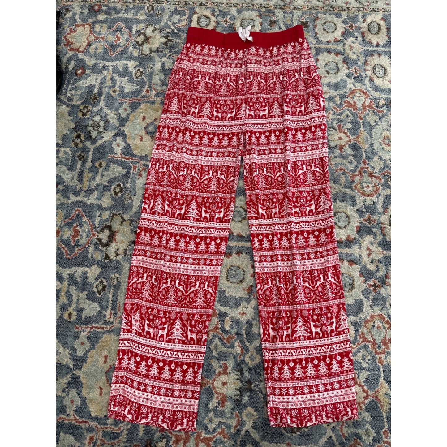 Little Sleepies Pajama Pants Men's Medium Red White Fair Isle Reindeer Holiday2