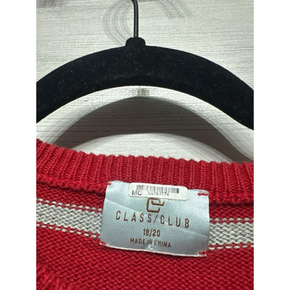 Class Club Sweater Boys 18-20 Red Striped Moose Elbow Patches EUC2