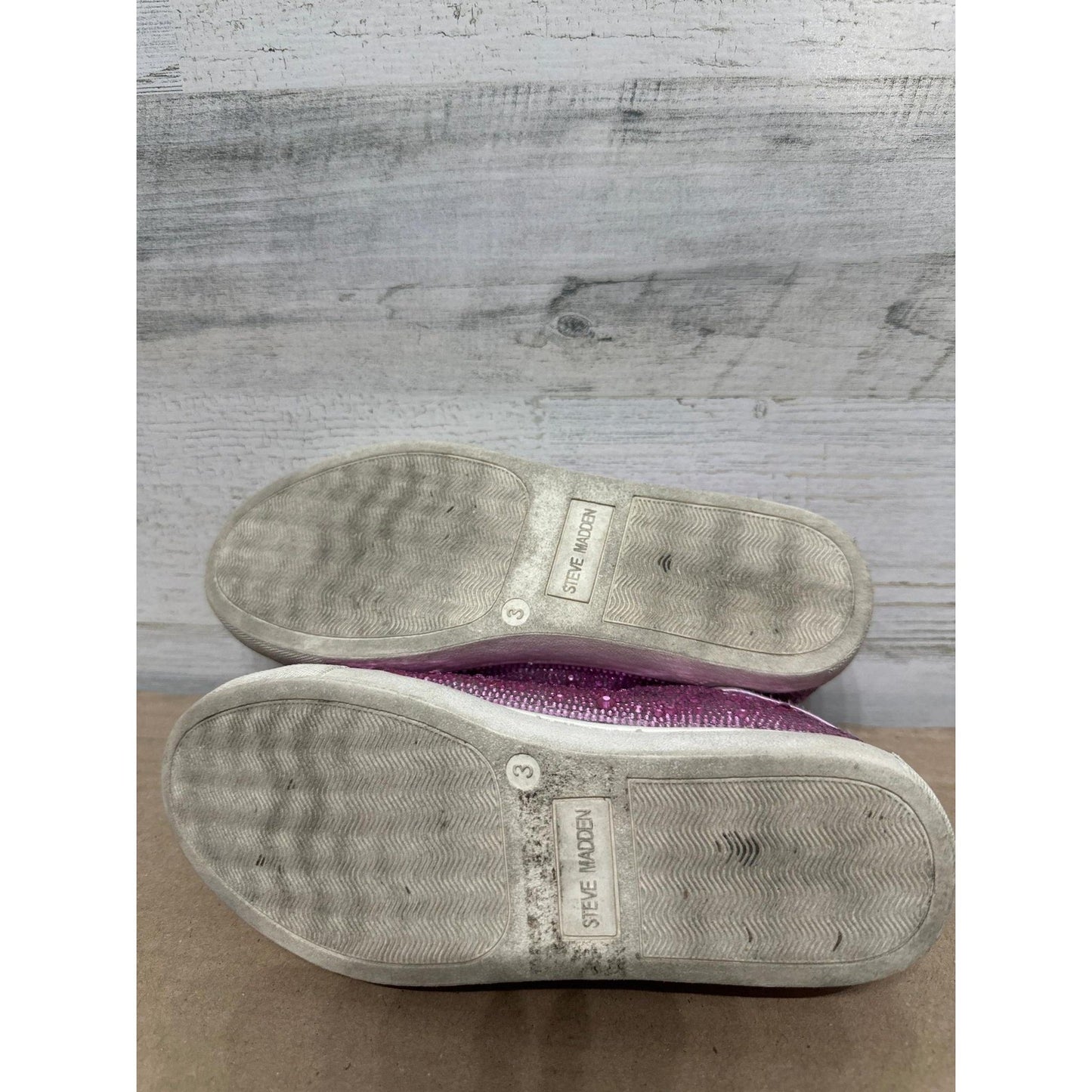 Steve Madden Rhinestone Sneakers Girls Youth 3 Pink Bling Low Top Shoes5